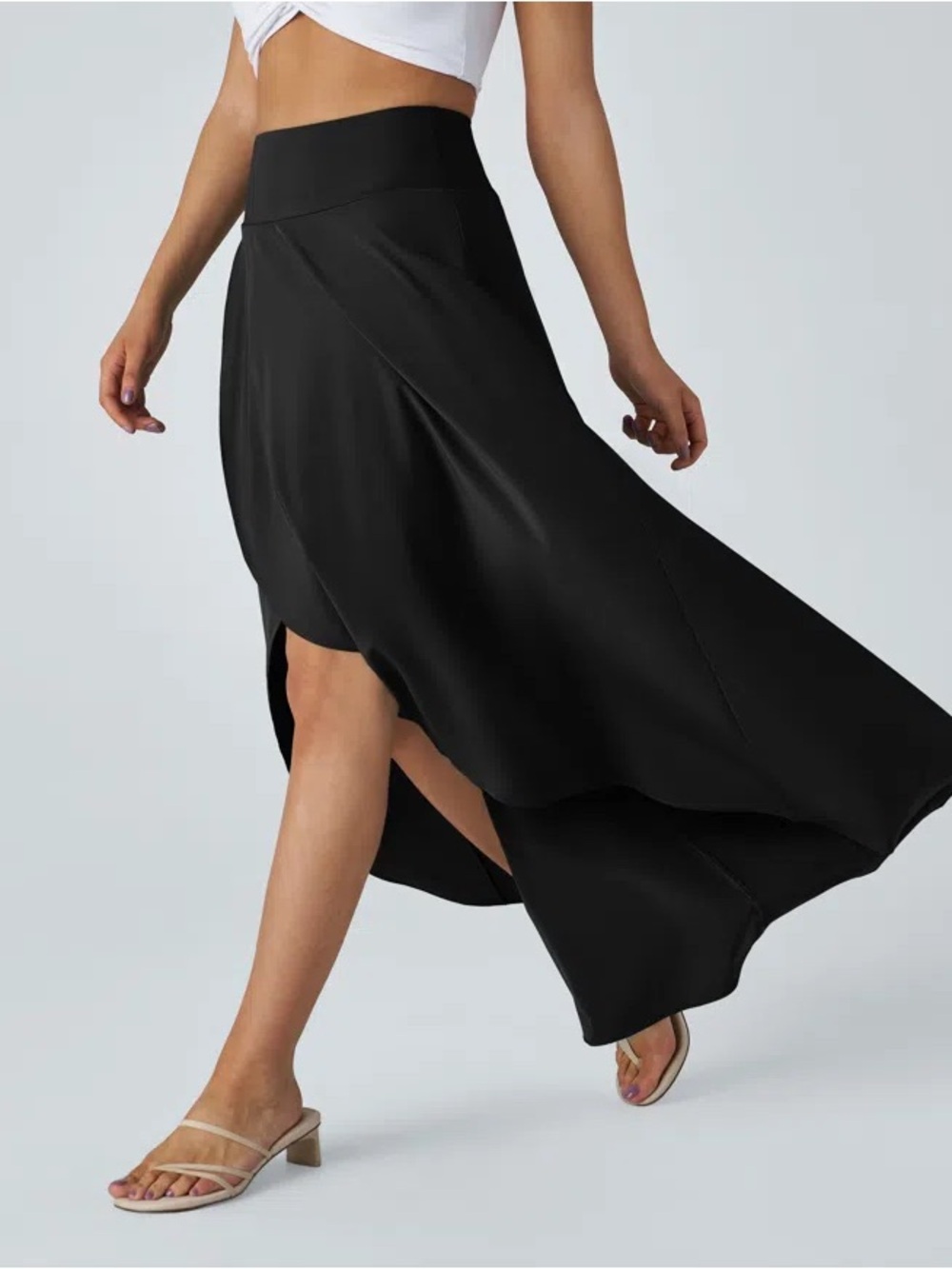 HALARA Breezeful High Waisted High Low Ruffle 2-in-1 Flowy Casual Maxi Skirt